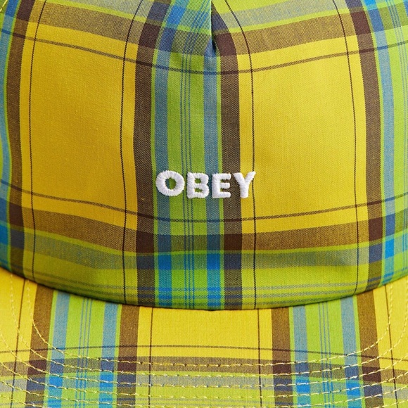 Obey Men's Madras Plaid Baseball Hat Adjustable Snap Back Yellow Blue NEW - Picture 2 of 5